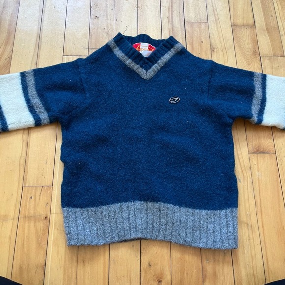 Diesel Other - Diesel Knitwear V Neck Sweater Blue Grey Stripe Boys Size L. Felted. Shrunk